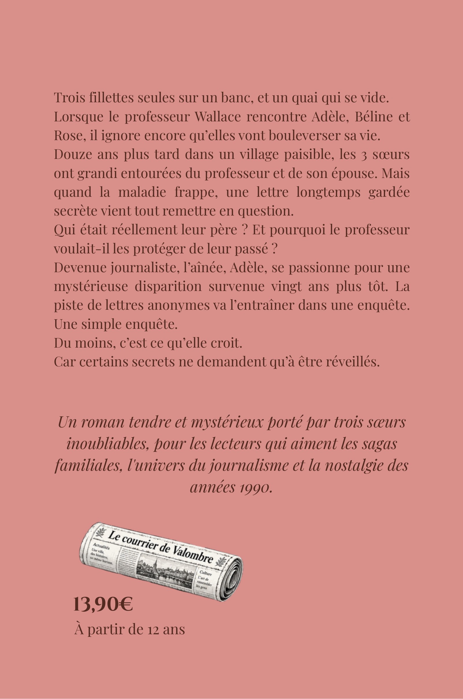 4ème de couverture du livre "Les trois filles du professeur Wallace"